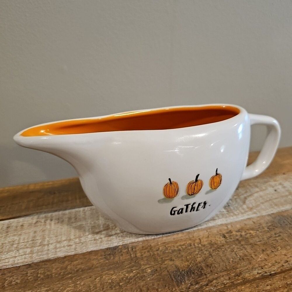 Rae Dunn Pumpkins GATHER Gravy Boat Orange Inside Fall Harvest Thanksgiving